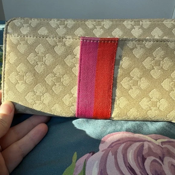 Kate Spade Tan Clutch Wallet with Red and Purple Stripe - Picture 6 of 6